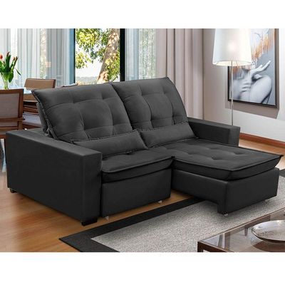 Sofa Retratil Reclinavel 2 Lugares 2,40m Atlantis Veludo Grafite Lansofbr