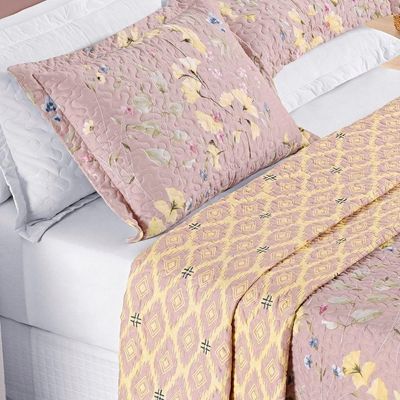 Colcha + Jogo De Cama Bouti Estampado King 06 Peças 100% Poliéster - Lavanda