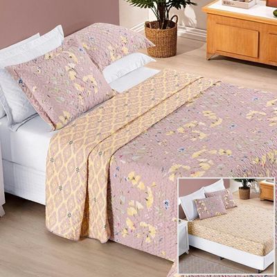 Colcha + Jogo De Cama Bouti Estampado King 06 Peças 100% Poliéster - Lavanda