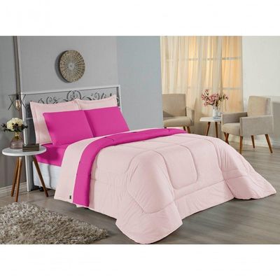 Edredom Solteiro Nobre 1 Peça Dupla Face 1,60m X 2,40m Malha 100% Algodão - Rosa / Pink