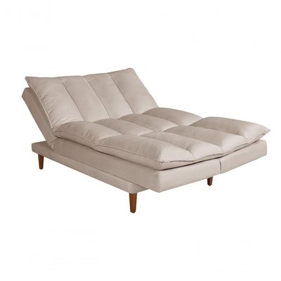Sofá Cama Vancouver 3 Lugares Império Reclinável Casal Pés Madeira Suede Areia 376