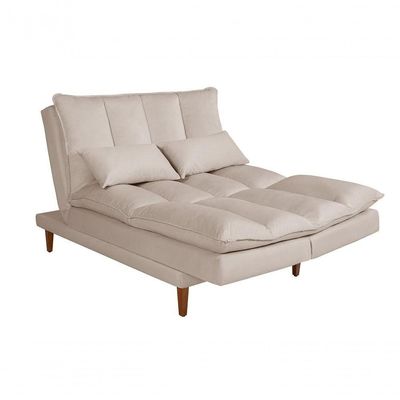 Sofá Cama Vancouver 3 Lugares Império Reclinável Casal Pés Madeira Suede Areia 376