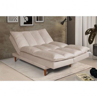 Sofá Cama Vancouver 3 Lugares Império Reclinável Casal Pés Madeira Suede Areia 376