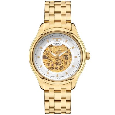 Relógio Technos Masculino Ref: 8n24ar/1k Automático Esqueleto Dourado