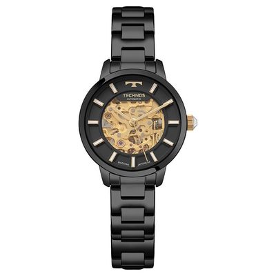 Relógio Technos Feminino Ref: 8n24ap/1p Automático Esqueleto Black