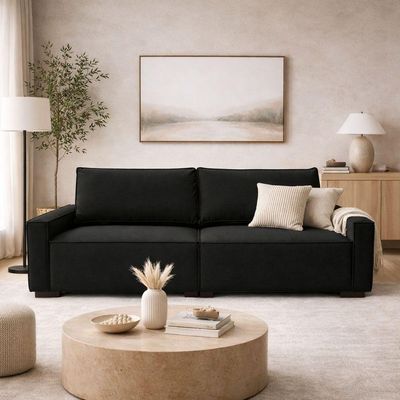 Sofá 2 Metros Contemporâneo Sala Estar Luxo Moderno Suede preto