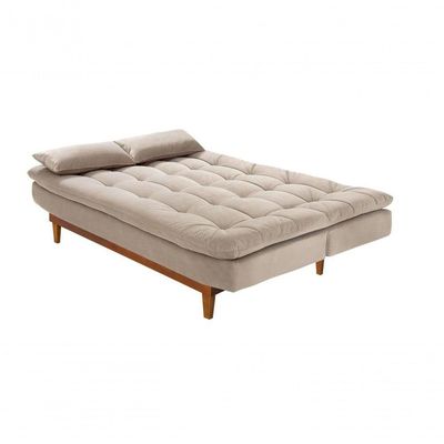 Sofá Cama Dubai 3 Lugares Império Reclinável Casal Pés Madeira Madero Areia 376
