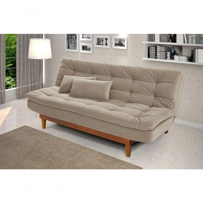 Sofá Cama Dubai 3 Lugares Império Reclinável Casal Pés Madeira Madero Areia 376