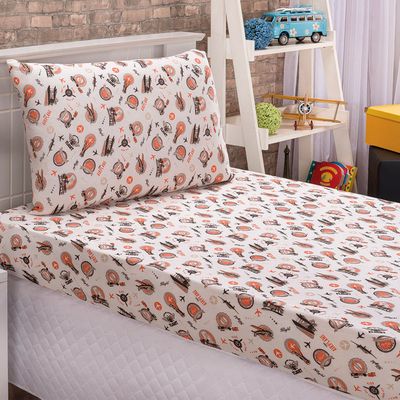 Jogo Cama Lençol Diverkids Solteiro Infantil Malha Soft 100% Algodão 2 Peças - Avião Laranja