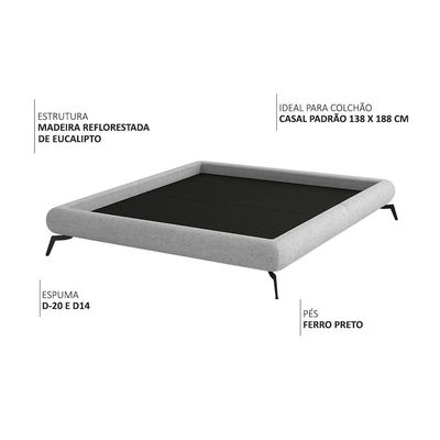 Cama Casal Base Box Pés Ferro 156cm Emma Linho Cinza Claro - Nexta Casa