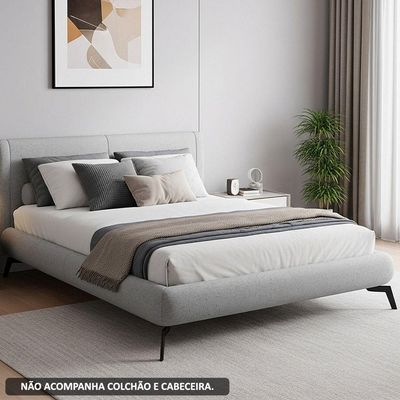 Cama Casal Base Box Pés Ferro 156cm Emma Linho Cinza Claro - Nexta Casa