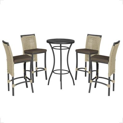 Mesa Bistrô E 4 Banquetas Roma Preta Corda Estofado 9 Trama Rami