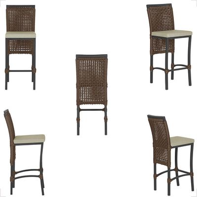 Mesa Bistrô E 4 Banquetas Roma Preta, Corda Estofado 7 Trama Marrom