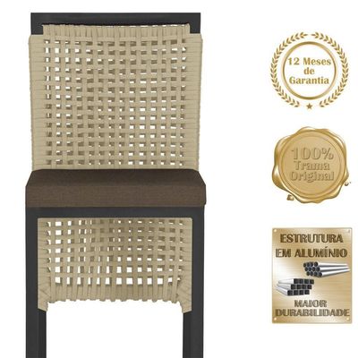 Mesa Bistrô E 4 Banquetas Roma Preta Corda Estofado 9 Trama Rami