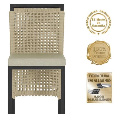 Mesa Bistrô E 4 Banquetas Roma Preta, Corda Estofado 7 Trama Rami