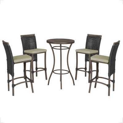 Mesa Bistrô E 4 Banquetas Roma Marrom Corda Estofado 7 Trama Preto