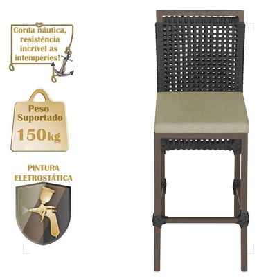 Mesa Bistrô E 4 Banquetas Roma Marrom Corda Estofado 7 Trama Preto