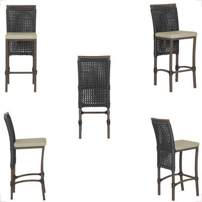 Mesa Bistrô E 4 Banquetas Roma Marrom Corda Estofado 7 Trama Preto
