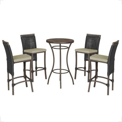 Mesa Bistrô E 4 Banquetas Roma Marrom Corda Estofado 7 Trama Preto