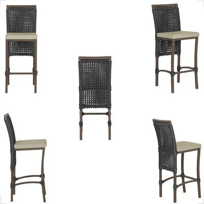 Mesa Bistrô E 4 Banquetas Roma Marrom Corda Estofado 7 Trama Preto