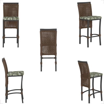 Mesa Bistrô E 4 Banquetas Roma Preta Corda Estofado 5 Trama Marrom