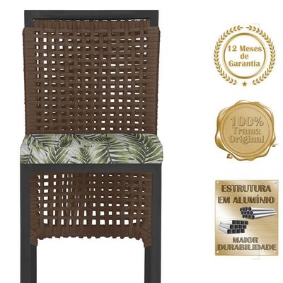 Mesa Bistrô E 4 Banquetas Roma Preta Corda Estofado 5 Trama Marrom