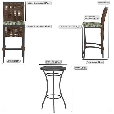 Mesa Bistrô E 4 Banquetas Roma Preta Corda Estofado 5 Trama Marrom