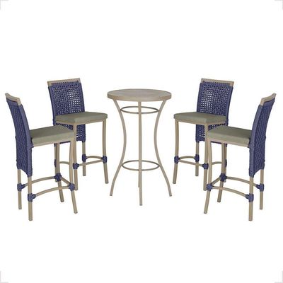 Mesa Bistrô E 4 Banquetas Roma Fendi Corda Estofado 8 Trama Azul