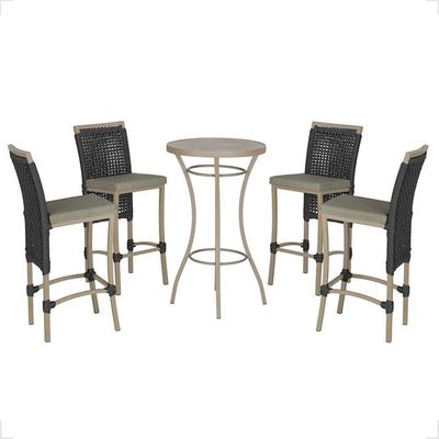 Mesa Bistrô E 4 Banquetas Roma Fendi Corda Estofado 8 Trama Preto