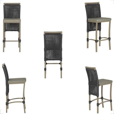 Mesa Bistrô E 4 Banquetas Roma Fendi Corda Estofado 8 Trama Preto