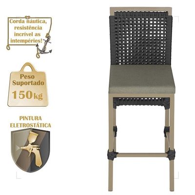 Mesa Bistrô E 4 Banquetas Roma Fendi Corda Estofado 8 Trama Preto