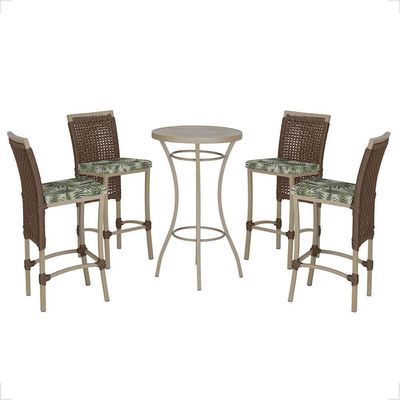 Mesa Bistrô E 4 Banquetas Roma Fendi Corda Estofado 5 Trama Marrom
