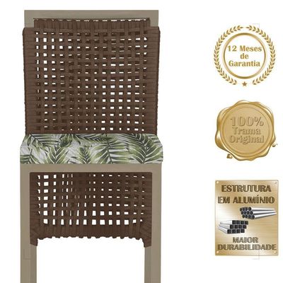Mesa Bistrô E 4 Banquetas Roma Fendi Corda Estofado 5 Trama Marrom