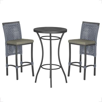 Mesa Bistrô E 2 Banquetas Roma Preta Corda Estofado 7 Trama Prata
