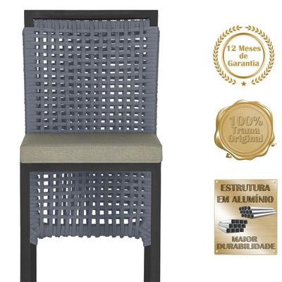 Mesa Bistrô E 2 Banquetas Roma Preta Corda Estofado 7 Trama Prata