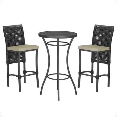 Mesa Bistrô E 2 Banquetas Roma Preta Corda Estofado 7 Trama Preto