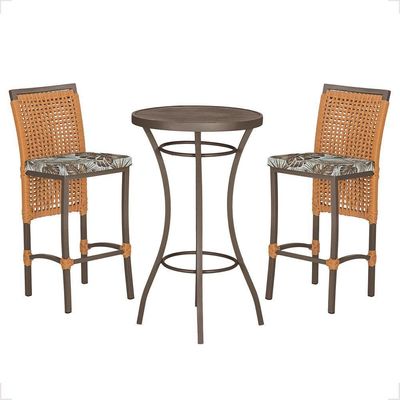 Mesa Bistrô E 2 Banquetas Roma Marrom Corda Estofado Trama Terra Cota