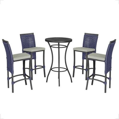 Mesa Bistrô Com 4 Banquetas Roma Preta Corda Náutica 3 Trama Azul