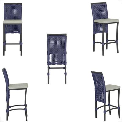 Mesa Bistrô Com 4 Banquetas Roma Preta Corda Náutica 3 Trama Azul