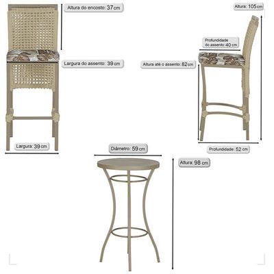 Mesa Bistrô E 2 Banquetas Roma Fendi Corda Estofado 5 Trama Rami
