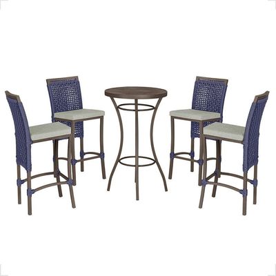 Mesa Bistrô 4 Banquetas Roma Marrom Corda Náutica 3 Trama Azul