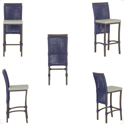 Mesa Bistrô 4 Banquetas Roma Marrom Corda Náutica 3 Trama Azul