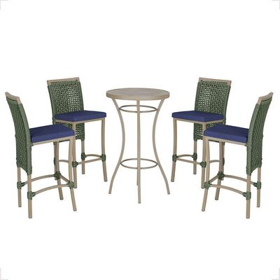Mesa Bistrô 4 Banquetas Roma Fendi Corda Estofado 10 Trama Verde
