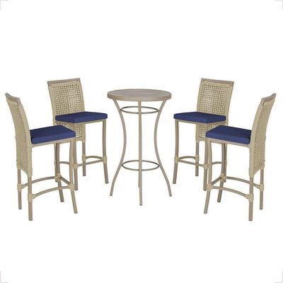 Mesa Bistrô 4 Banquetas Roma Fendi Corda Estofado 10 Trama Rami