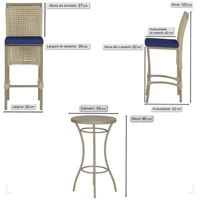 Mesa Bistrô 4 Banquetas Roma Fendi Corda Estofado 10 Trama Rami