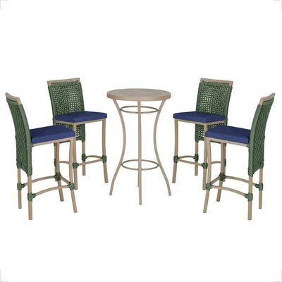 Mesa Bistrô 2 Banquetas Roma Preta Corda Estofado 10 Trama Verde