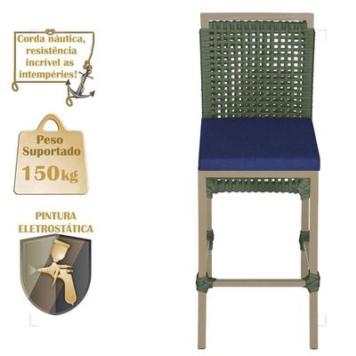 Mesa Bistrô 2 Banquetas Roma Preta Corda Estofado 10 Trama Verde