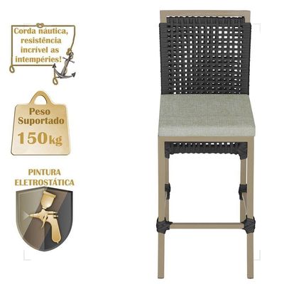 Mesa Bistrô 2 Banquetas Roma Fendi Corda Náutica 3 Trama Preto