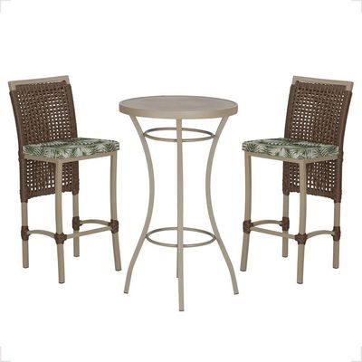 Mesa Bistrô 2 Banquetas Roma Corda Náutica Estofado 5 Trama Marrom