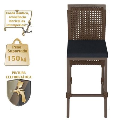 Mesa Bistro E 4 Banquetas Roma Marrom Corda Náutica 12 Marrom